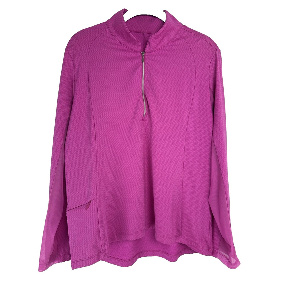 IBKUL Women's Long Sleeve 1/4 Zip Size Large Pink Athleisure Activewear Workout